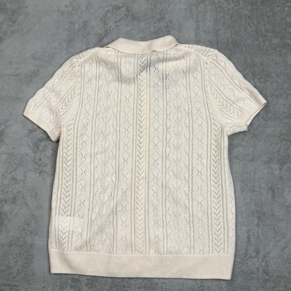 J.Crew Cashmere Cardigan Womens S Cream Pointelle Short Sleeve Collared - Picture 8 of 13